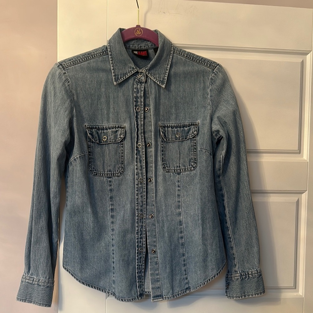 Casual Blue Denim Button Down Shirt
